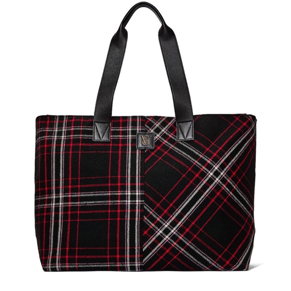 Victoria's Secret Black and Red Plaid Tote Bag